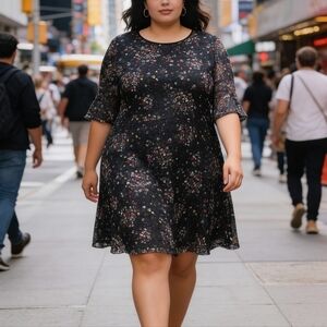 Reitmans Black Floral Midi Dress Size 20 Pink Cream Print Plus Size Flowy